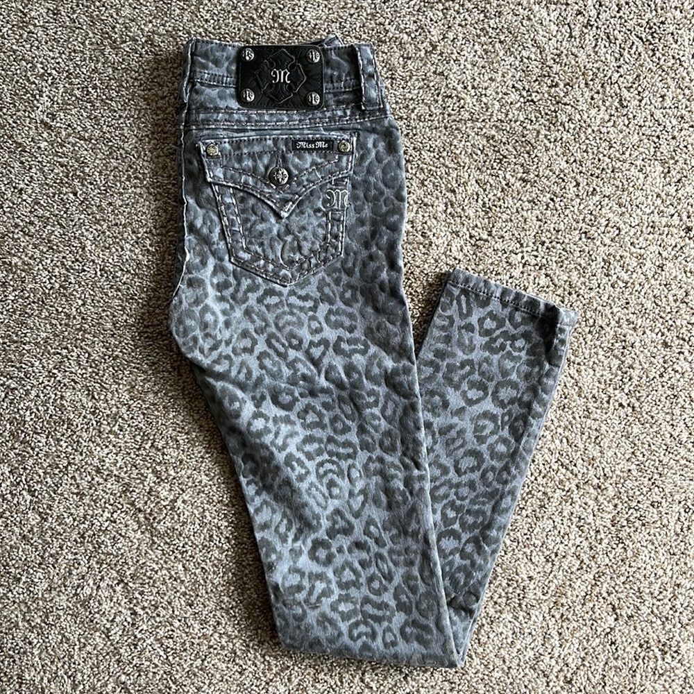 Miss Me Cargo Signature-Rise Skinny Leopard Print Jeans - Size 26